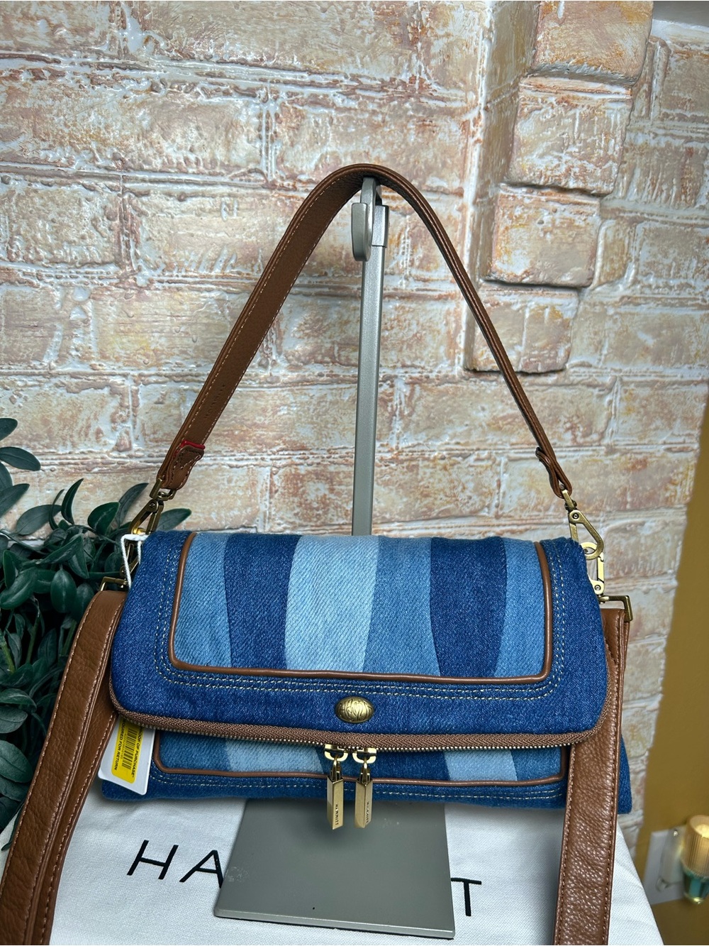 Hammitt Beverly Medium Denim Striped Shoulder Crossbody Bag NWT - Picture 2 of 12